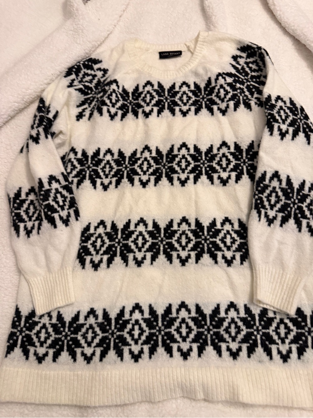 Lane Bryant Cream & Black Nordic Crewneck Sweater